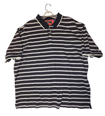 Trader Bay SIZE XL Polo Shirt Mens Navy White Striped Short Sleeve Pullover