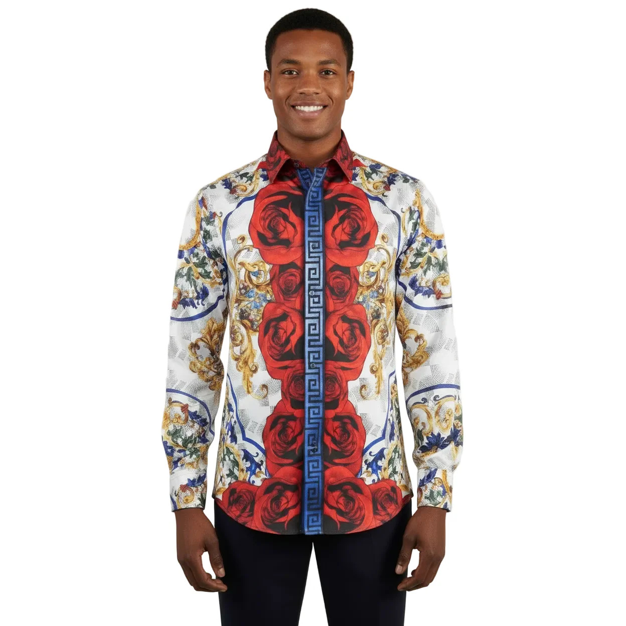 Men's Sports Shirt By Barocco Fashion Printed Long Sleeves Soft Feel EFS78 Multi