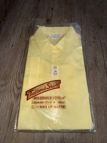 Vintage Shirt 1960’s Women’s Yellow Roll Sleeve Button Up Deadstock New Size 36