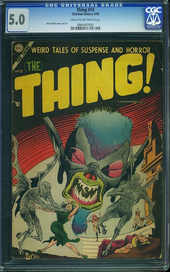 Thing 14 CGC 5.0 PURE STEVE DITKO, COVER AND STORIES! 1954 Charlton Horror Comic
