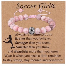 Soccer Bracelet, Charm Soccer Bracelets Gifts with Inspirational Cards, Sports A