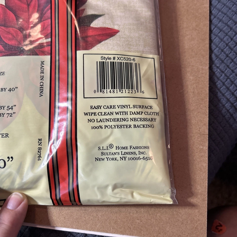 Sultan's Linens Christmas Vinyl Table Cloth 52" x 70" Flannel Back Red Poins… - Image 4 of 4