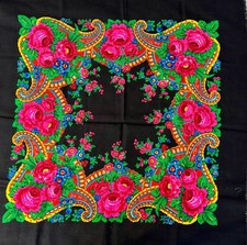 Traditional 1970 vintage wool shawl.retro scarf black Traditions . Hustka