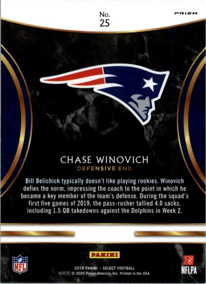 2019 Select Rookie Selections Prizm #25 Chase Winovich - FB - Image 2 of 2