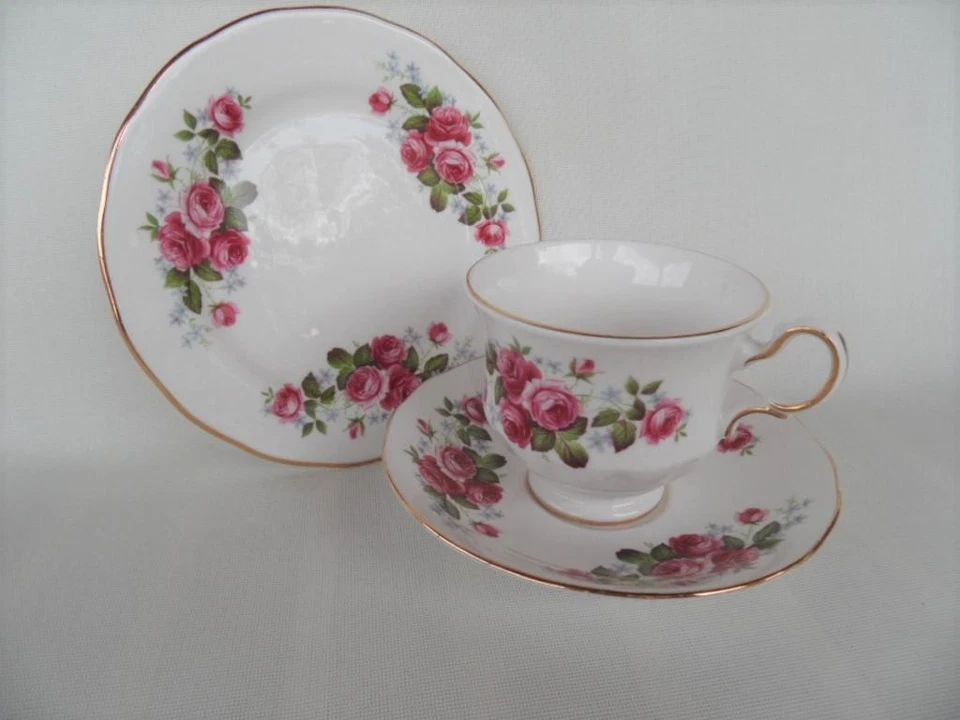 Vintage Queen Anne Bone China Pink Roses Floral & Gold Tea Trio Cup saucer plate - image 4 of 4