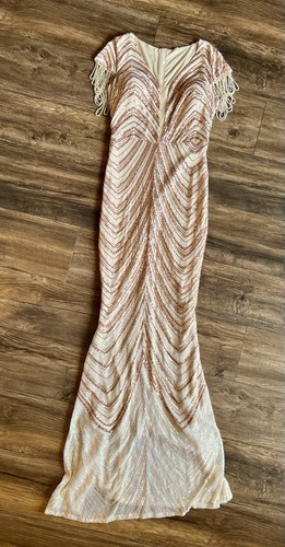 Sequin Rose-Gold Gown Roaring 20’s Great Gatsby Dress Brand New Cocktail Size M - Picture 2 of 14