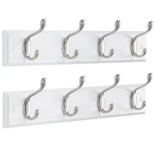 Coat Rack Wall Mount 2 Pack, Wall Hooks for Coats, Hats - White