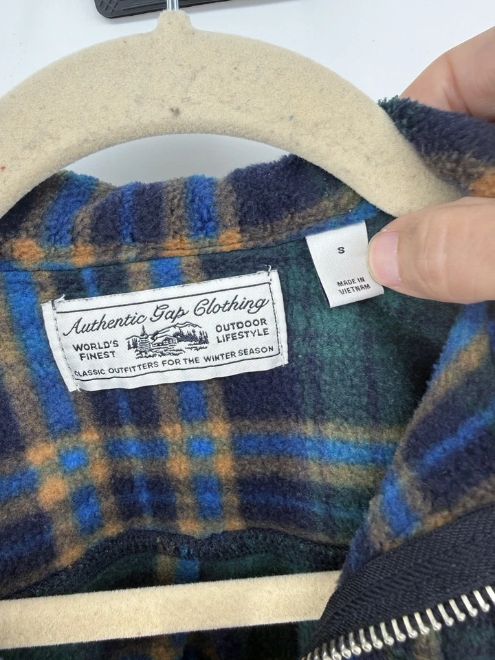 Authentic GAP Fleece Plaid Quarter Zip Sweater Jacket Green Navy Size Small - Image 2 of 4