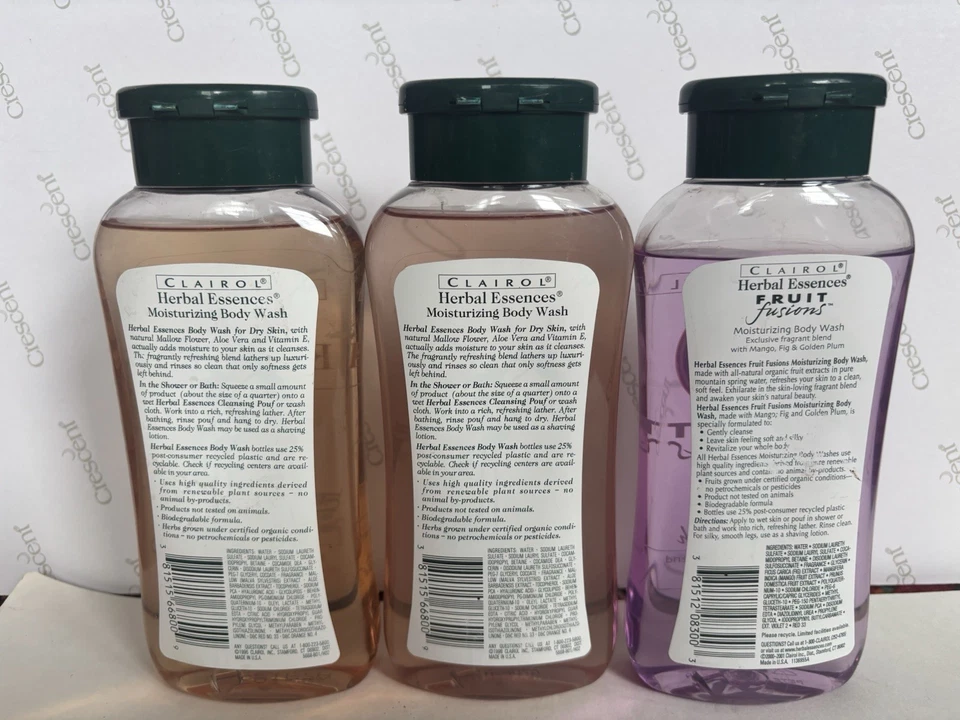 Lote De 3-12oz Jabón Corporal Clairol Herbal Essence De Colección Fruit Fusiones 1996 2001 Foto 2 de 4