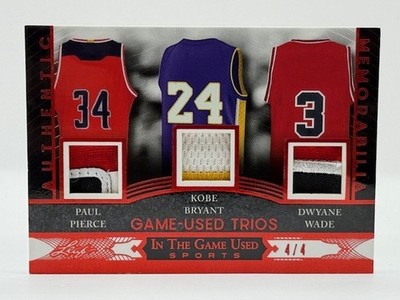 🔥 Kobe Byrant Game Used Jersey #/4 Dwayne Wade Paul Pierce 2024 Leaf Trios RARE