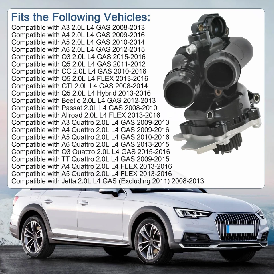 Water Pump & Thermostat 06H121026ED for Audi A5 A6 Q5 TT VW Jetta Tiguan 2.0L - Image 3 of 4
