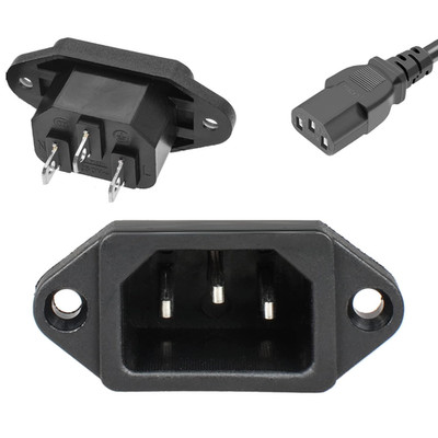 QTEATAK 3 Pack Screw Mount 3 Pins Inlet Power Plug Socket IEC320 C14 AC 250V 10A