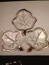 3- Hazel Atlas Clear Glass Leaf Gold Trim Personal Ashtrays