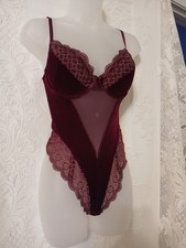 Vintage Victorias Secret Burgundy Velvet Lace Thong Bodysuit Teddy 36C EUC