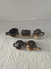 Vintage 5 Piece Toy Stoneware Mini Kitchen Set Browns Miniature Doll House