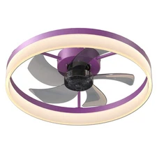20" Thin LED Ceiling Fan Light Dimmable Purple Flush Mount Fixture Kit w Remote