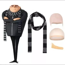 Despicable Me Gru Character Costume Set Bald Wig, Scarf, Nose Halloween Costume