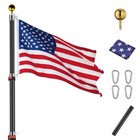 30ft Black Aluminum Telescopic Flagpole Kit Gold Ball Top Fly 2 Flags — photo 1