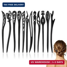 Wooden Hair Sticks 12 Pcs for Women, Vintage Chinese Chignon Japanese Hair Chops