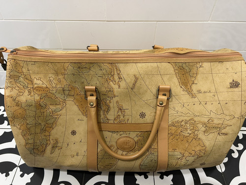 Allan Edward Leather World Map Large Duffle Weekend Travel Bag - Picture 1 of 8