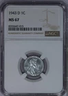 1943-D Lincoln Wheat Cent 1c NGC MS67 - Fresh Coin and Holder!