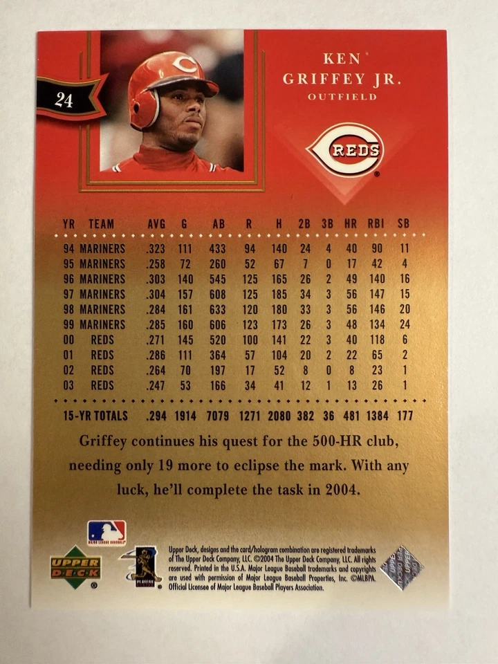 Ken Griffey Jr #24 2004 Upper Deck Diamond Collection All Star Lineup LP/NM - Image 2 of 2