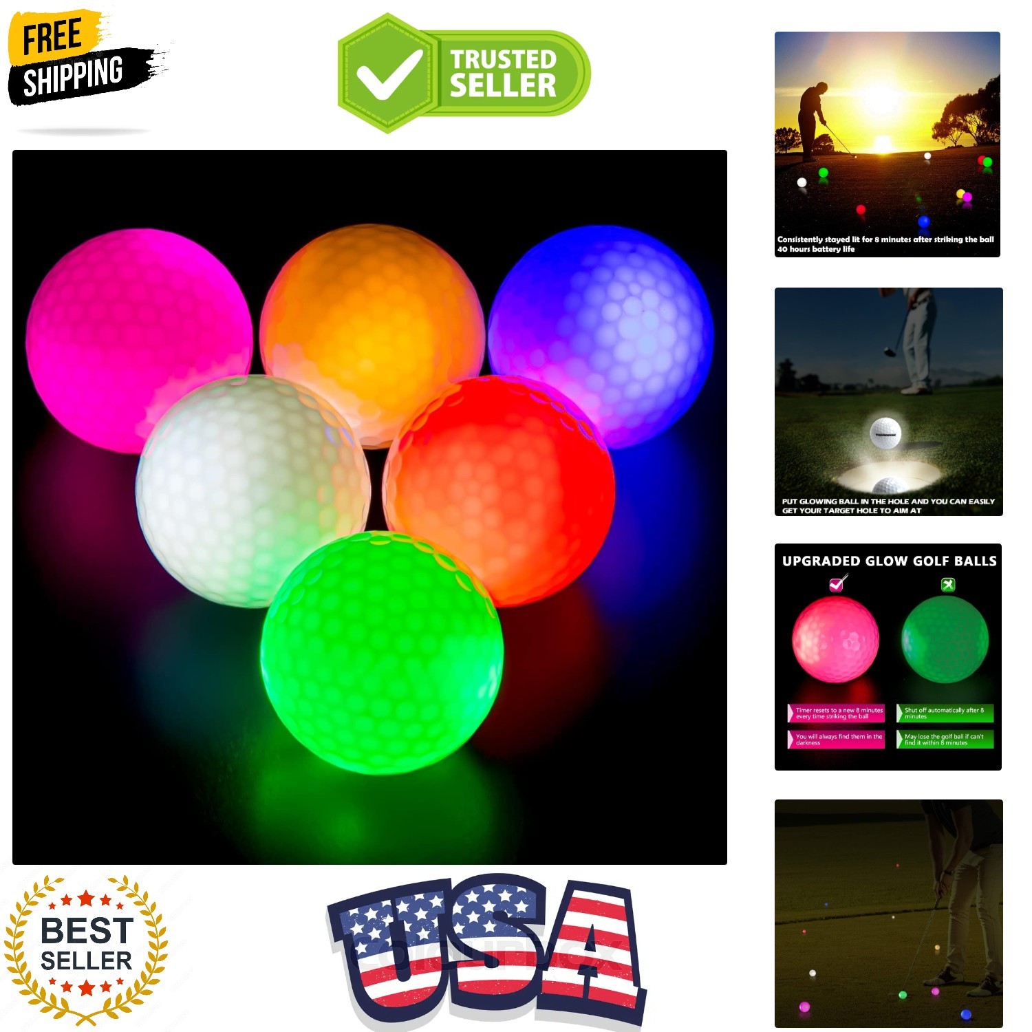 S Light Up Led Golf Balls Night Golf Gift Sets For ...