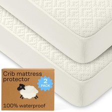 2 PCS 52x28 Inch Waterproof Crib Mattress Protector Bamboo Toddler Pad Beige
