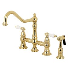 Kingston KS3272PLBS Bridge Kitchen Faucet with Brass Sprayer,Polished Brass