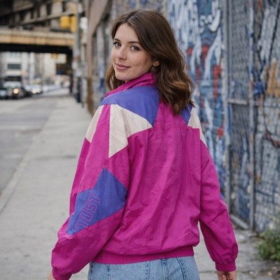 PUMA Athletic Wear Track Jacket Windbreaker Womens Large 80's 90's Hot Pink