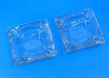 Vintage Clear Square Faceted Glass Ashtray 4.5" Cigarette Cigar Set Of 2