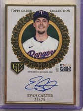 Topps Gilded 2025 Gold Frame Champions Auto Evan Carter GCH-EC #21/25 Rangers