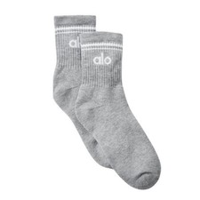 Alo Yoga Unisex Half-Crew Throwback Sock Grey/White Authentic New Size M NWT