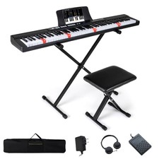 88-Key Electric Piano Keyboard w/Adjustable Stand Stool, Light-up Keys Buttons