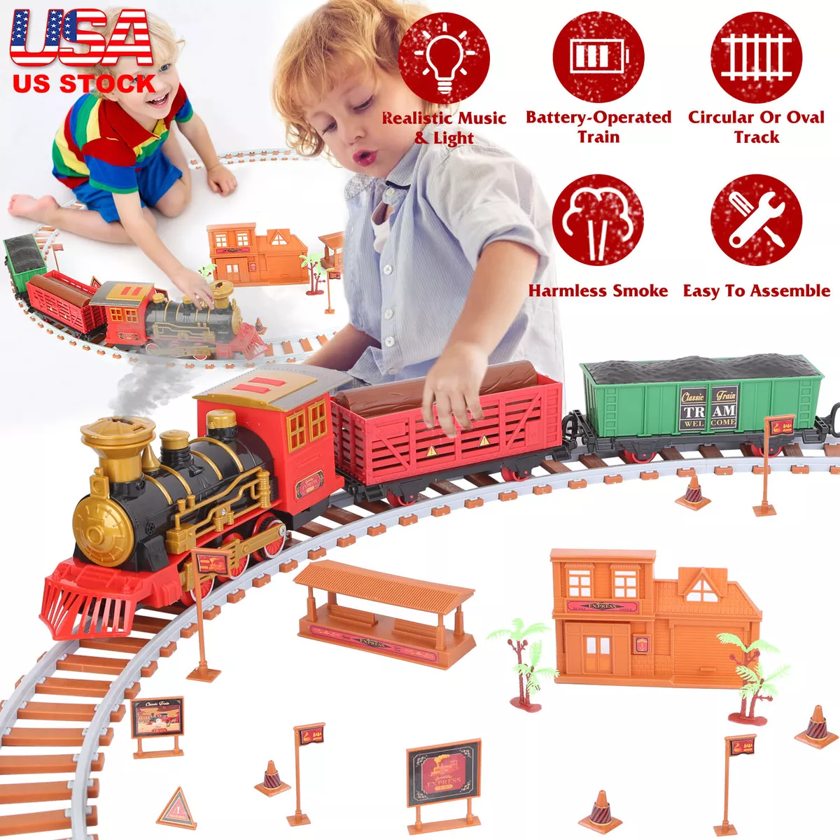 193Pcs Electric Train Toy Kit Railway Tracks Game Kids Boy Girl