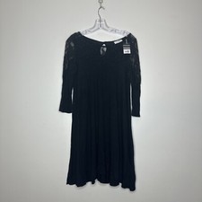 Wallis Petite Dress Size Small Black Jersey Lace 3/4 Sleeve Bnwt
