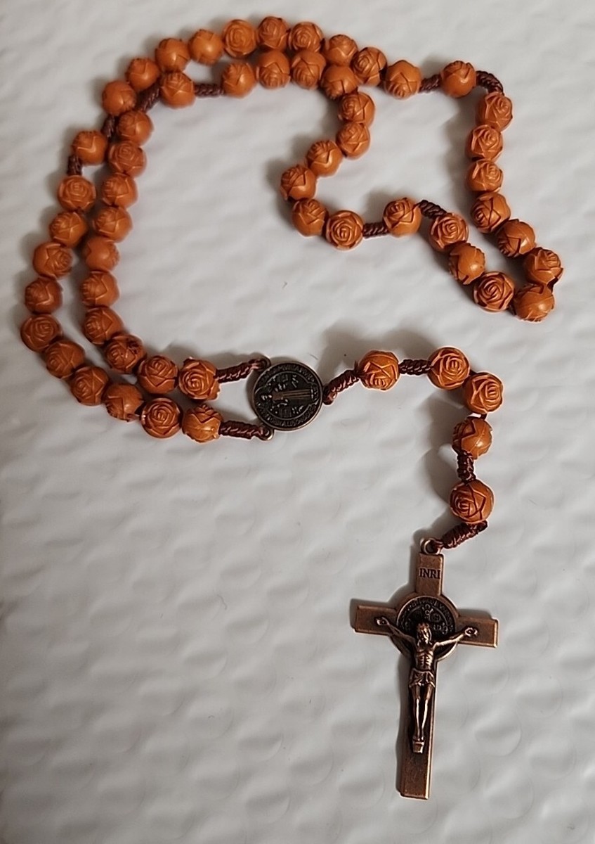 CHRISTIAN CATHOLIC ROSARY Beads 8mm Saint BENEDICT Woven Rope