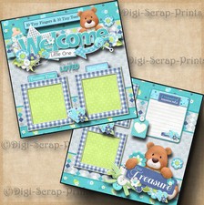 WELCOME BABY BOY 2 premade scrapbook pages paper piecing layout DIGISCRAP A0050