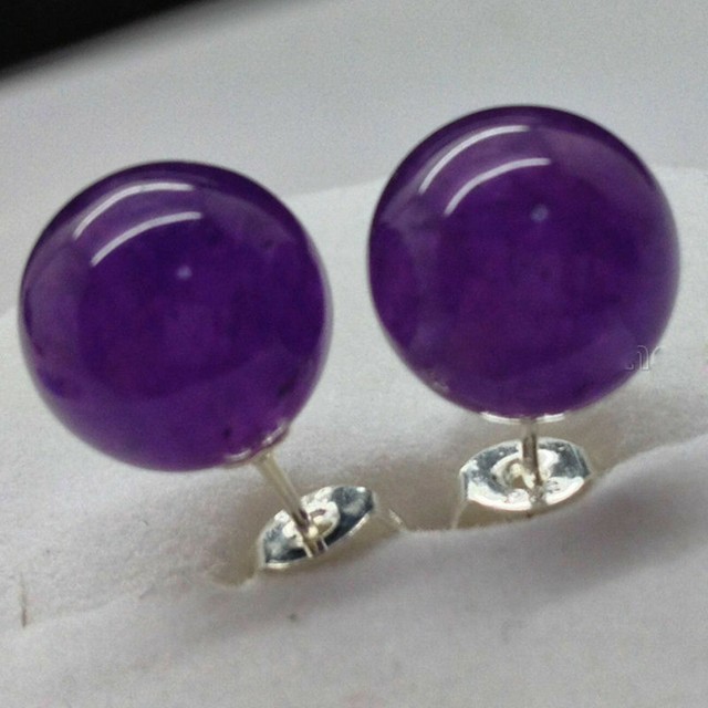 Natürliche 10mm Lila Jade Edelstein 925er Sterling Silber Ohrstecker AAA++ Natürliche 10mm Lila Jade Edelstein 925er Sterling Silber Ohrstecker AAA++