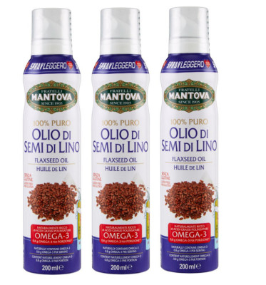 3x Fratelli Mantova Spray Semi di Lino Leinsamenöl,Leinölspray,Glutenfrei 200ml