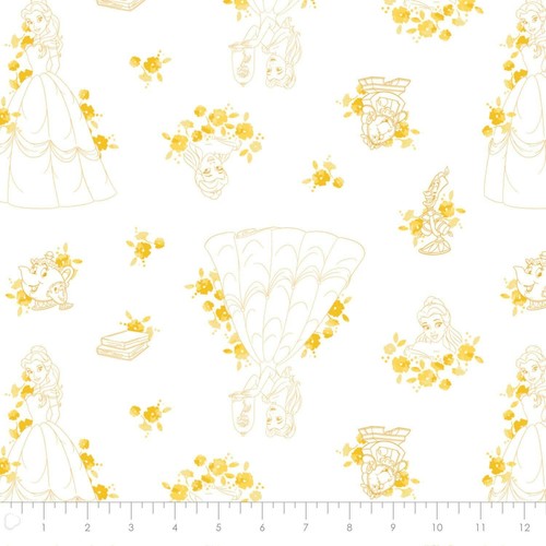 Disney Forever Princess Belle Toile Yellow 100% Cotton Fabric by The Yard - Picture 2 of 2