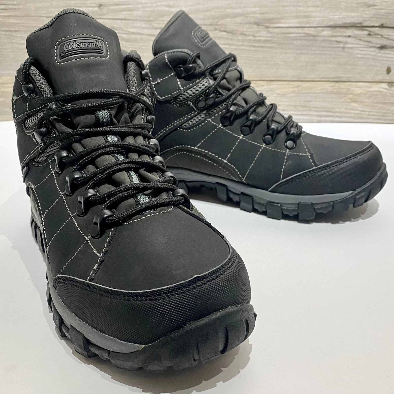 Coleman Rocklin Men's US 7.5M Black & Gray Waterproof Leather Hiking Boots Mid
