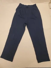 St.John Basics Knit Pleated Elastic Waist Pull On Black High Waist Straight Leg