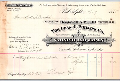 ANTIQUE LETTERHEAD/ THE CHAS C PHILLIPS CO VARNISH AND JAPAN PHILADELPHIA 1888