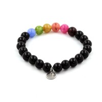Steine Und MinéRaux. Armband Perlen Turmalin Mehrfarbig + Schwarzer Achat 8 Mm