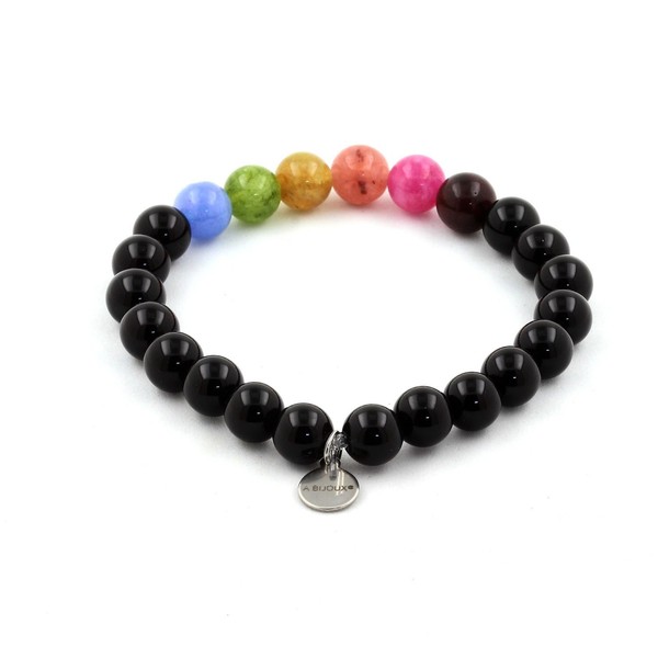 Steine Und MinéRaux. Armband Perlen Turmalin Mehrfarbig + Schwarzer Achat 8 Mm-image