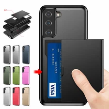 Shockproof Rubber Card Holder PC Case For Samsung Galaxy S24/S23/S22/S21/S20/S10