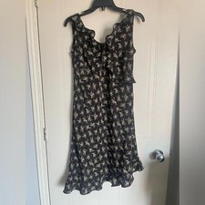 Jessica Sleeveless Floral Ruffle Dress Size 10 Black Cream Cottagecore Summer 
