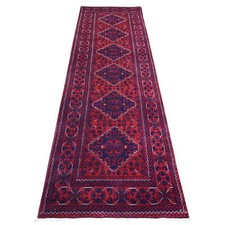 2'8" x 9'7" Red Tribal Design Hand Knotted Afghan Khamyab Wool Runner Rug R72008