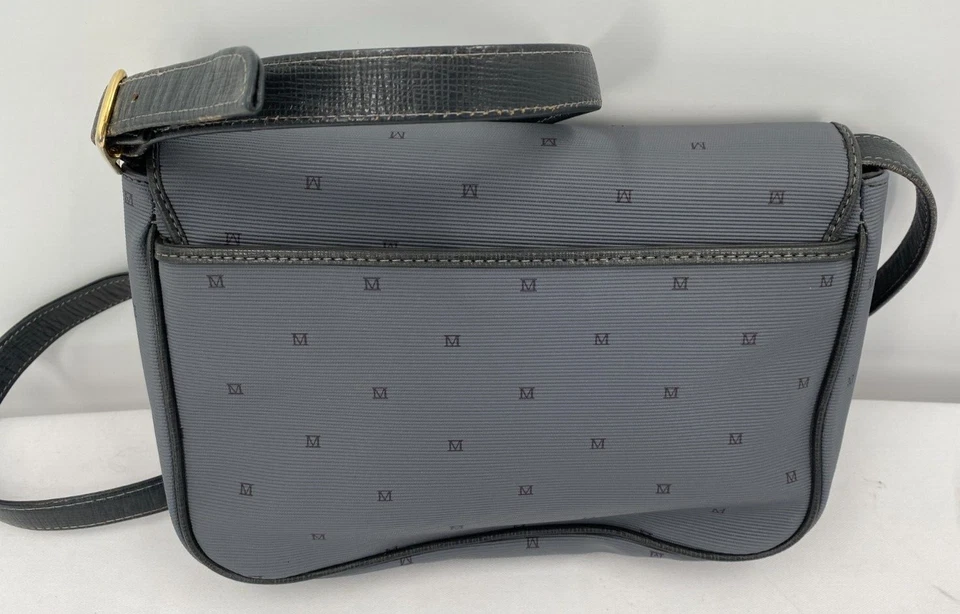 Bolso Bandolera De Colección Monet NY Londres París Recubierto Azul Lona Cuero Solapa Hombro Foto 4 de 4